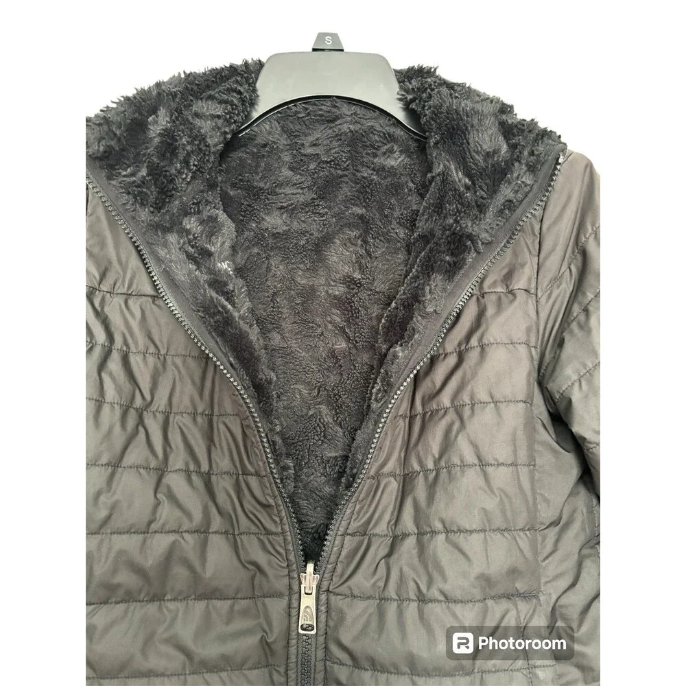 The North Face Reversible Puffer Plush Fleece Jacket Girls Size L 14/16 Black